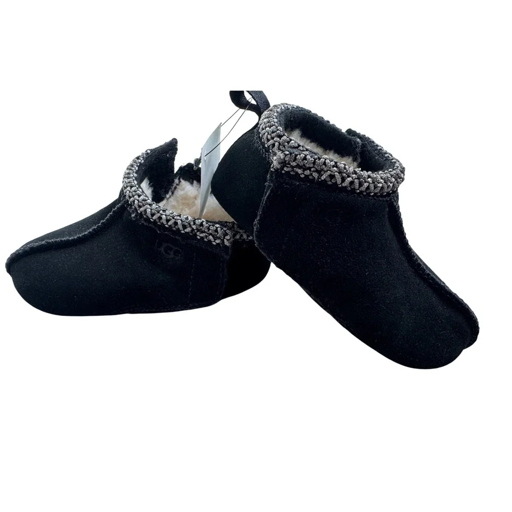 UGG Tasman Braid Baby Booties Black Suede UGGplush Slippers 1130359I‎ Size 4/5